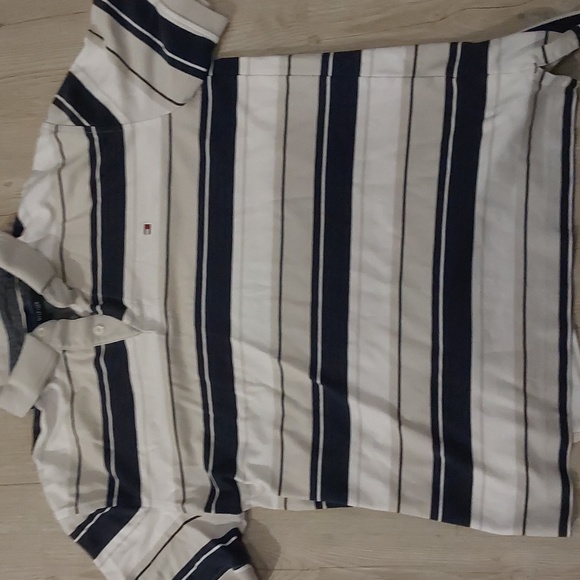 Tommy Hilfiger Men Dark Blue White Vertical Stripe Short Sleeve Polo - Picture 3 of 9